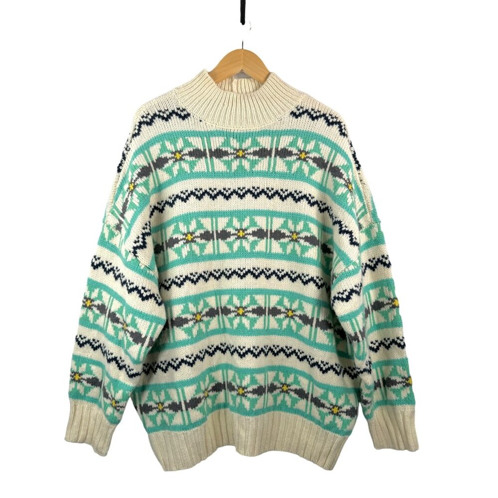 American Eagle Fair Isle‎ oversized chunky knit mock neck sweater mint sz L